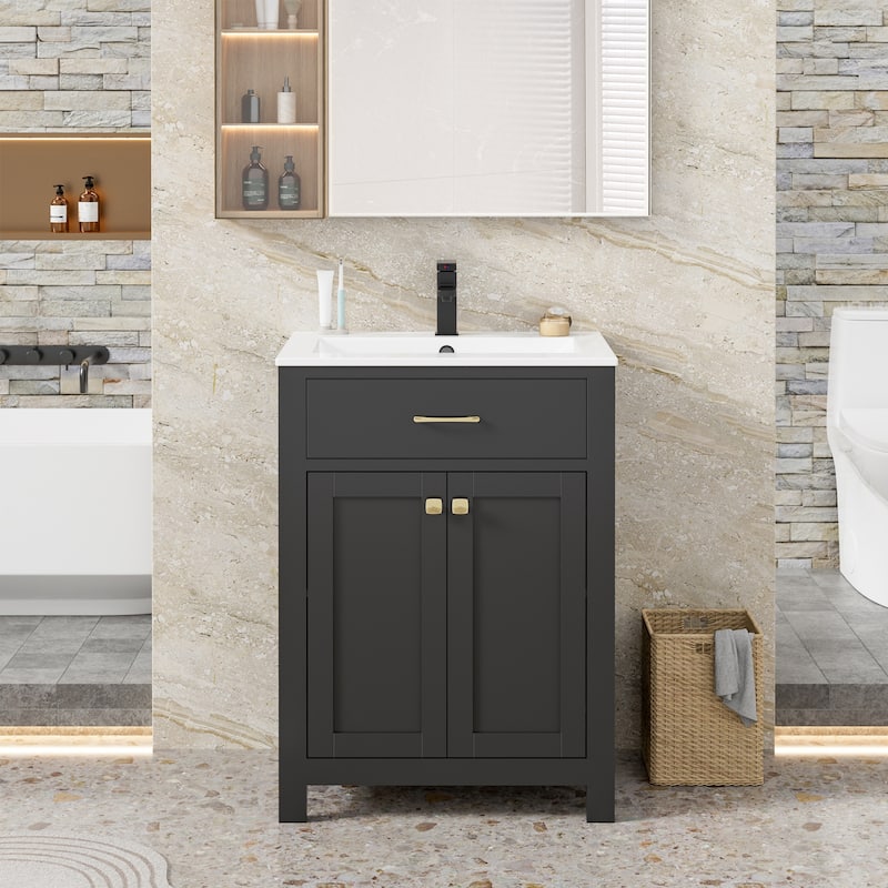Bathroom Vanity with Sink & Faucet - 24"Black - 24"