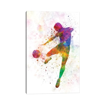 iCanvas "Man Soccer Football Player Flying Kicking III" by Paul Rommer Canvas Print