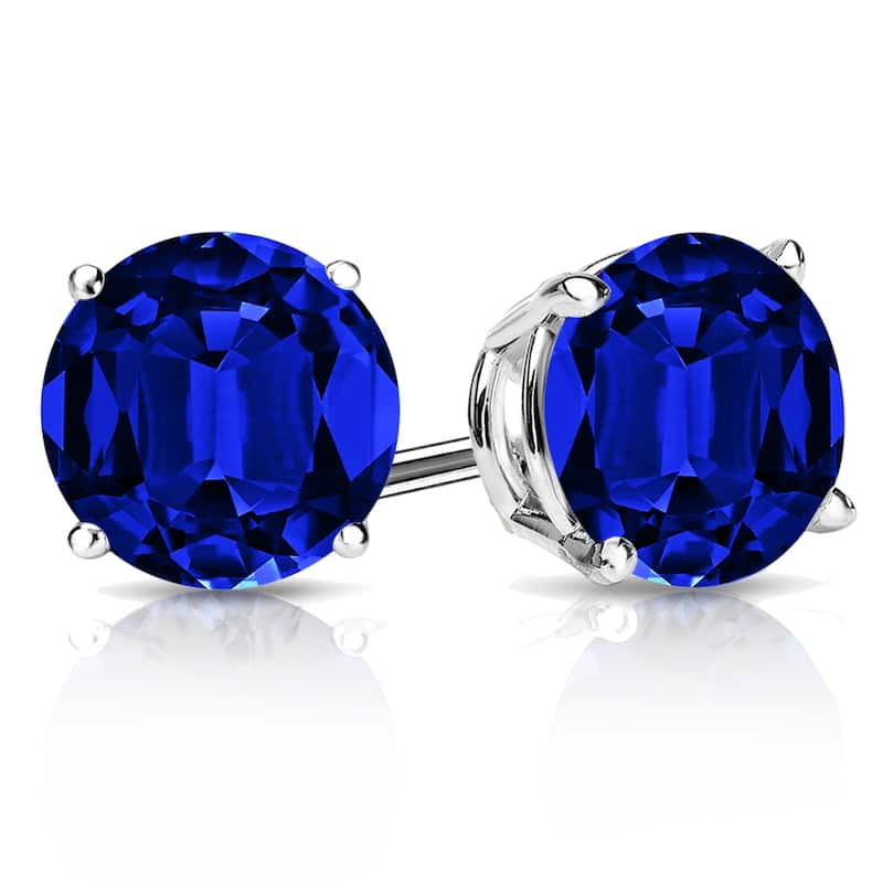 Auriya 14k Gold Lab Grown Gemstone Blue Sapphire Stud Earrings Round 0.25 to 5.00 ct. tw. 4-Prong Basket Push-Back