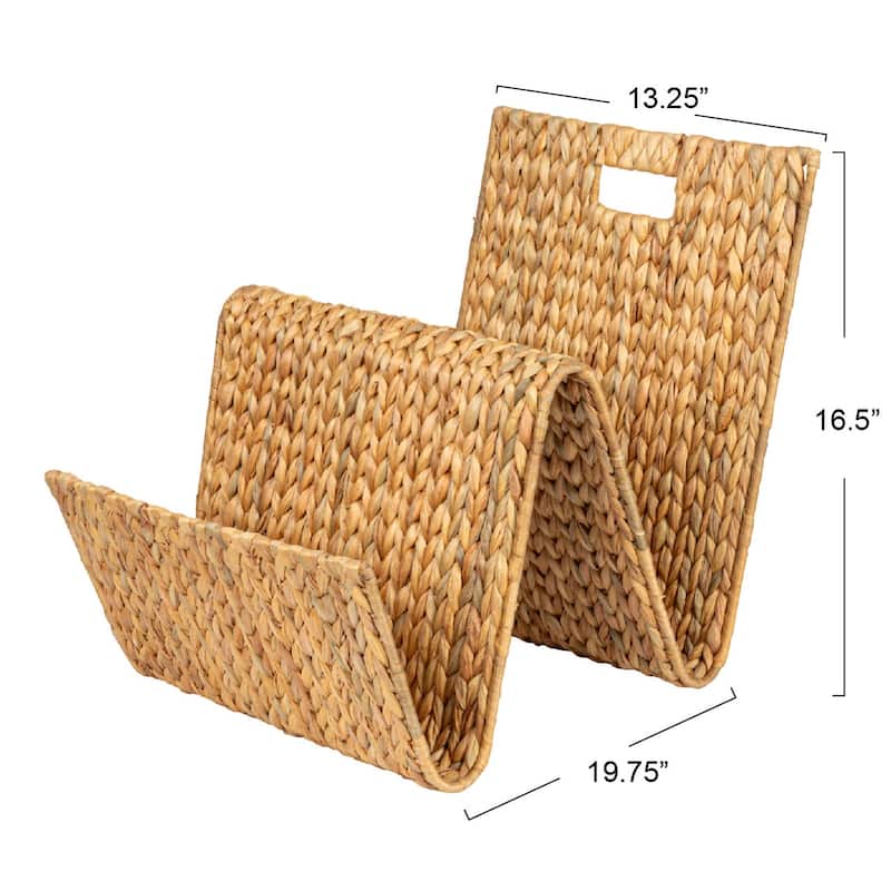 Hand-Woven Water Hyacinth and Metal Magazine Holder - 19.7"L x 13.4"W x 16.5"H