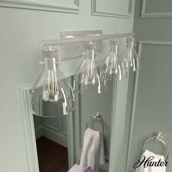 slide 2 of 7, Hunter Van Nuys Bathroom Vanity Wall Light - Bathroom, Laundry - Transitional, Vintage, Farmhouse - Damp Rated! 32" - 4 Light - Brushed Nickel