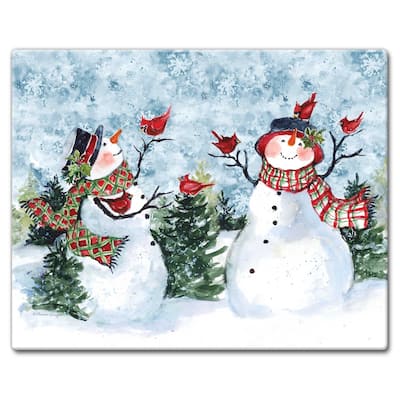 Counterart Glass Cutting Board Counter Saver 12"x15" , Watercolor Snowman - 12x15x.240