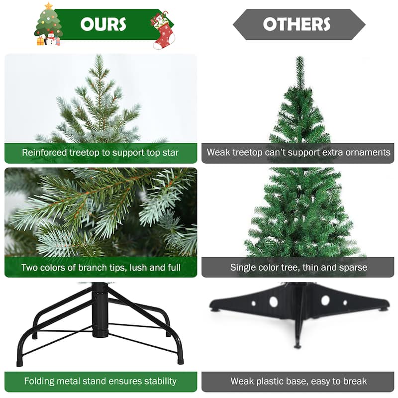Costway 7ft Artificial Christmas Spruce Hinged Tree w/ 1260 Mixed PE &