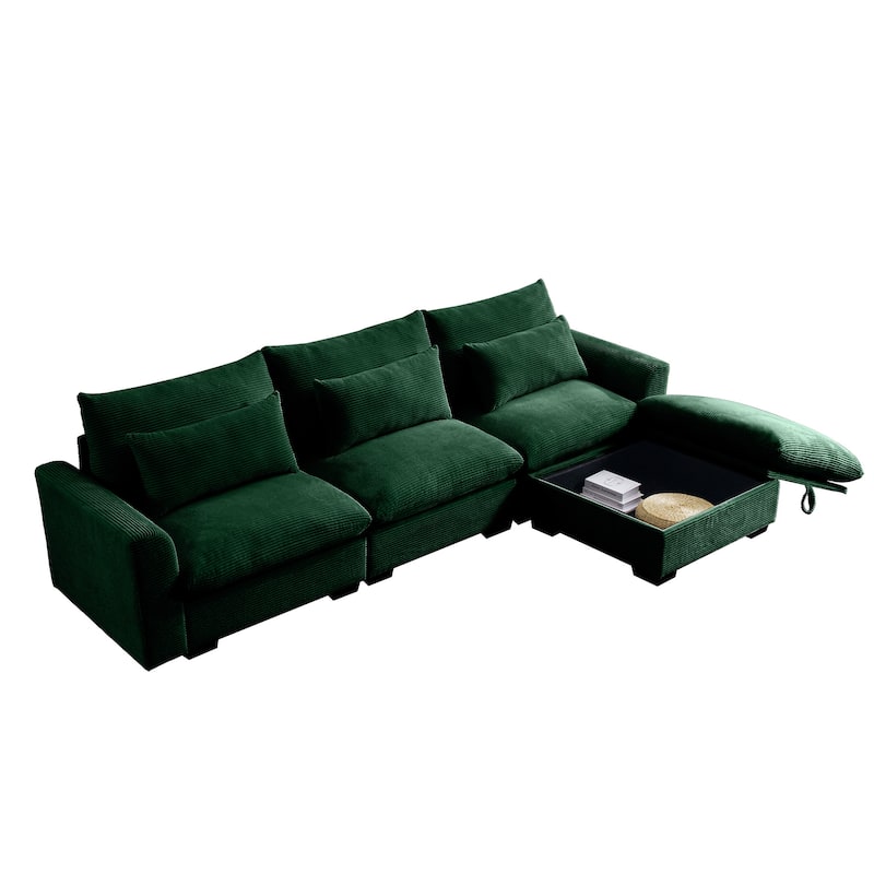 GDFStudio- Ravenscroft Corduroy Modular Sofa With Storage Ottoman