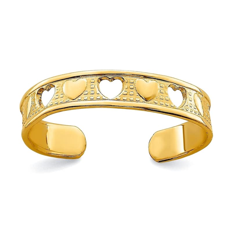 Curata Solid 14 karat White or Yellow Gold Polished Cut-out Hearts Toe Ring - Yellow Gold - Yellow