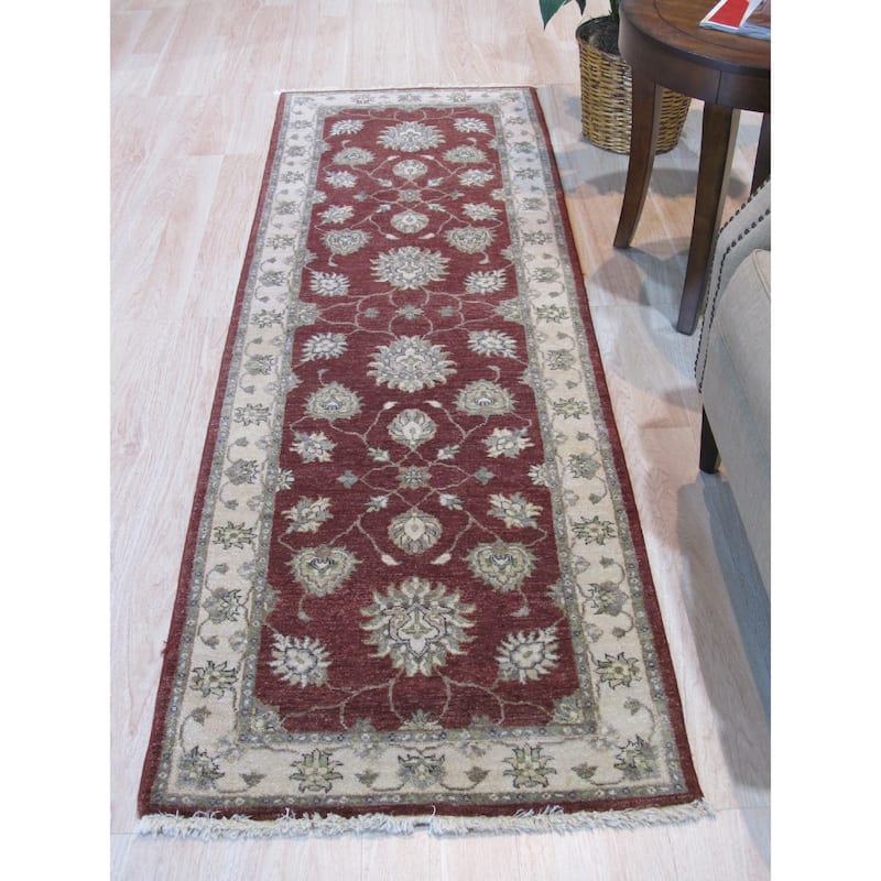 Red Hand-Knotted Wool Traditional Agra Rug, 2'7 x 7'11, Cozy Vibrant Accent - L