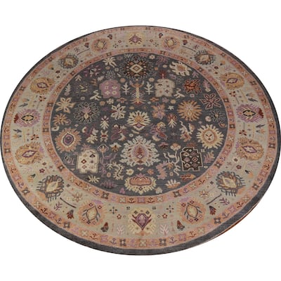 Vegetable Dye Floral Oushak Large Round Rug Handmade Wool Carpet - 11'8" x 11'7"