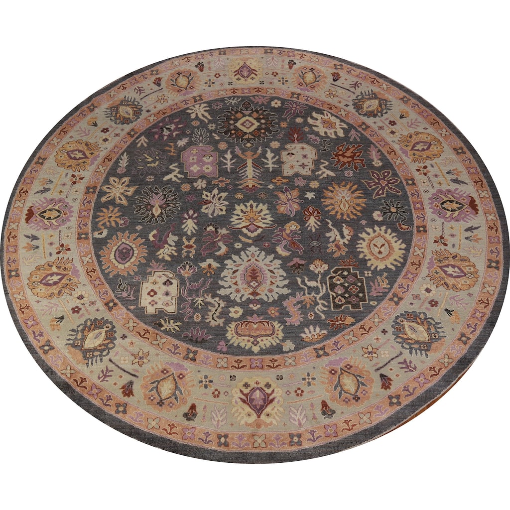 Hand Knotted Oriental 100% Wool Carpet Transitional All-Over Navy Blue & Blues Oushak Area Rug - 11' 7'' X 11' 8''