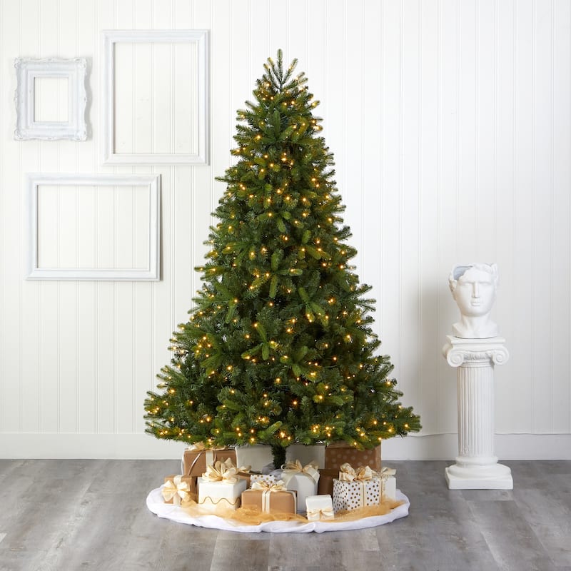 7ft Artificial Christmas Tree with Lights - Spruce Look Holiday Decor, Indoor Xmas Tree, Full & Natural Appearance - Green - 84