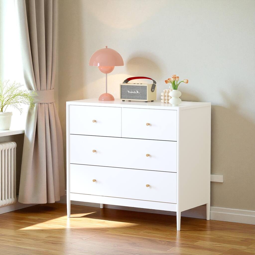 4-Drawer Kids Dresser Wooden Nursery Storage Cabinet Baby Bedroom Organizer Toddler Chest for Closet and Living Room