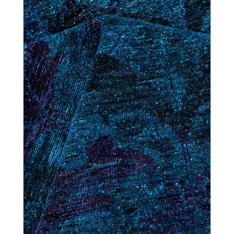 Overton Hand Knotted Wool Vintage Inspired Modern Contemporary Overdyed Blue Area Rug - 6' 1" x 8' 7"