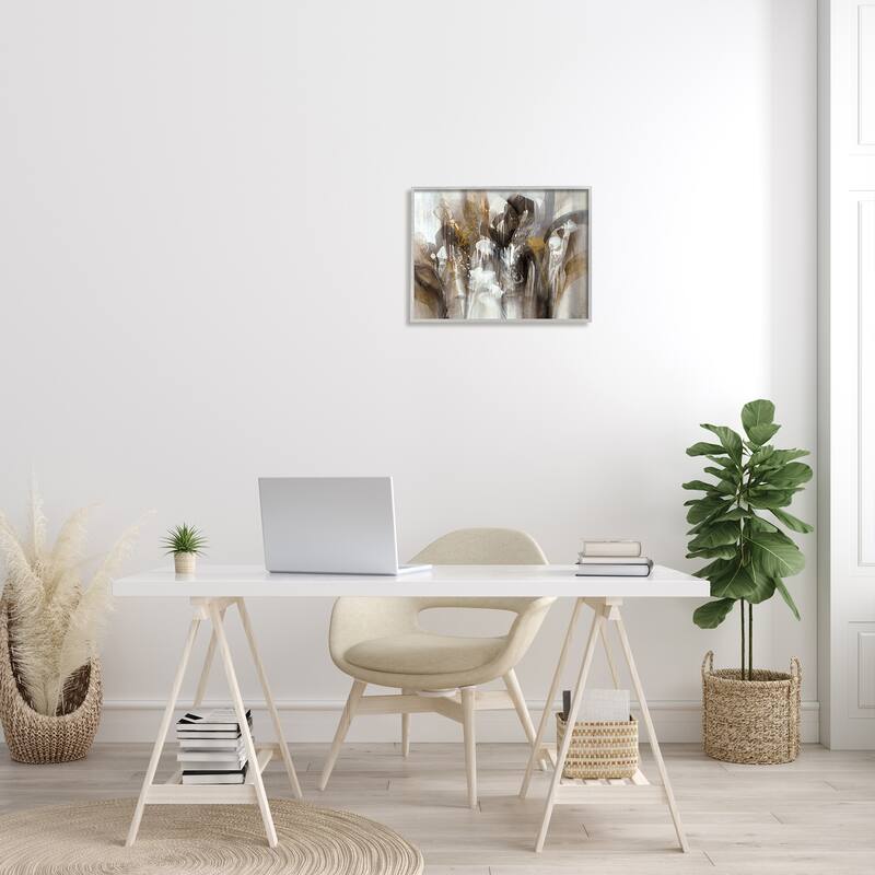 Stupell Abstract Cascading Shapes Modern Brown White Black Painting Framed Wall Art