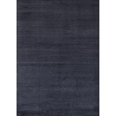 Hand Knotted Oriental 100% Wool Carpet Modern Solid Navy Blue & Blues Gabbeh Area Rug - 8' 4'' X 5' 11''