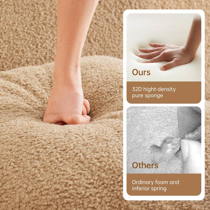 Soft Teddy Fabric Boneless Sofa, No Assembly Required Streamlined Design, Anti-Slip Design, 32D High Density Sponge