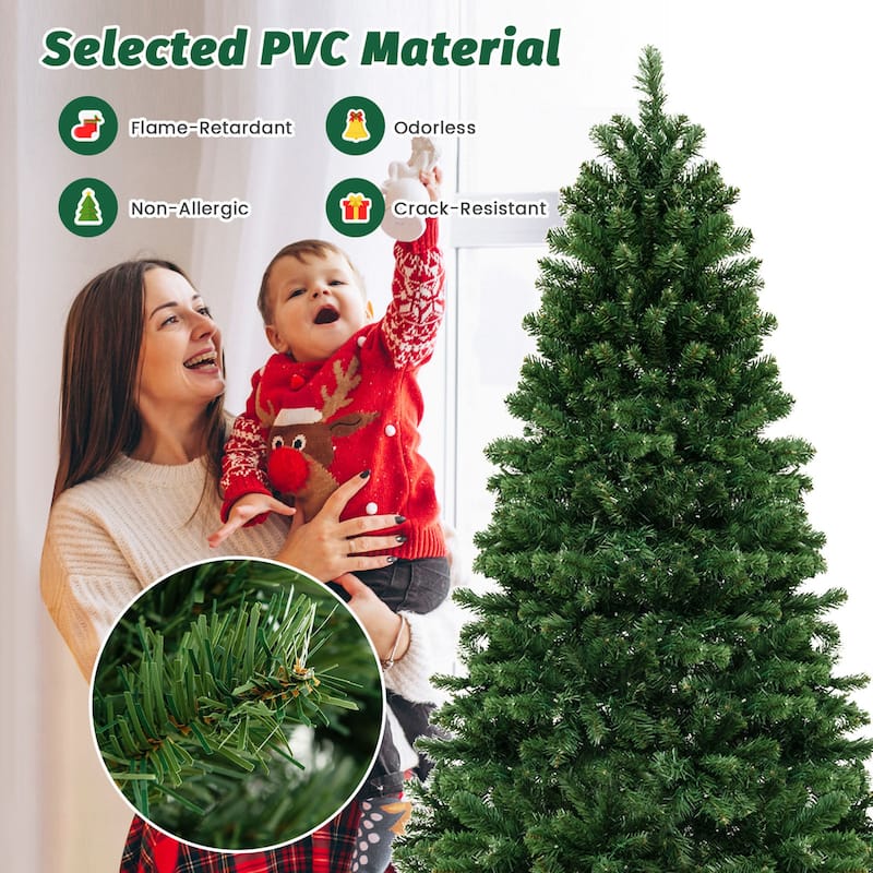 Gymax 6/7/8 FT Pre-Lit Artificial Christmas Tree Hinged Xmas Tree w/