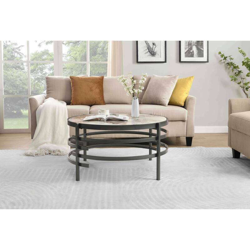 32.48'' Chrome Round Coffee Table with Sintered Stone Top