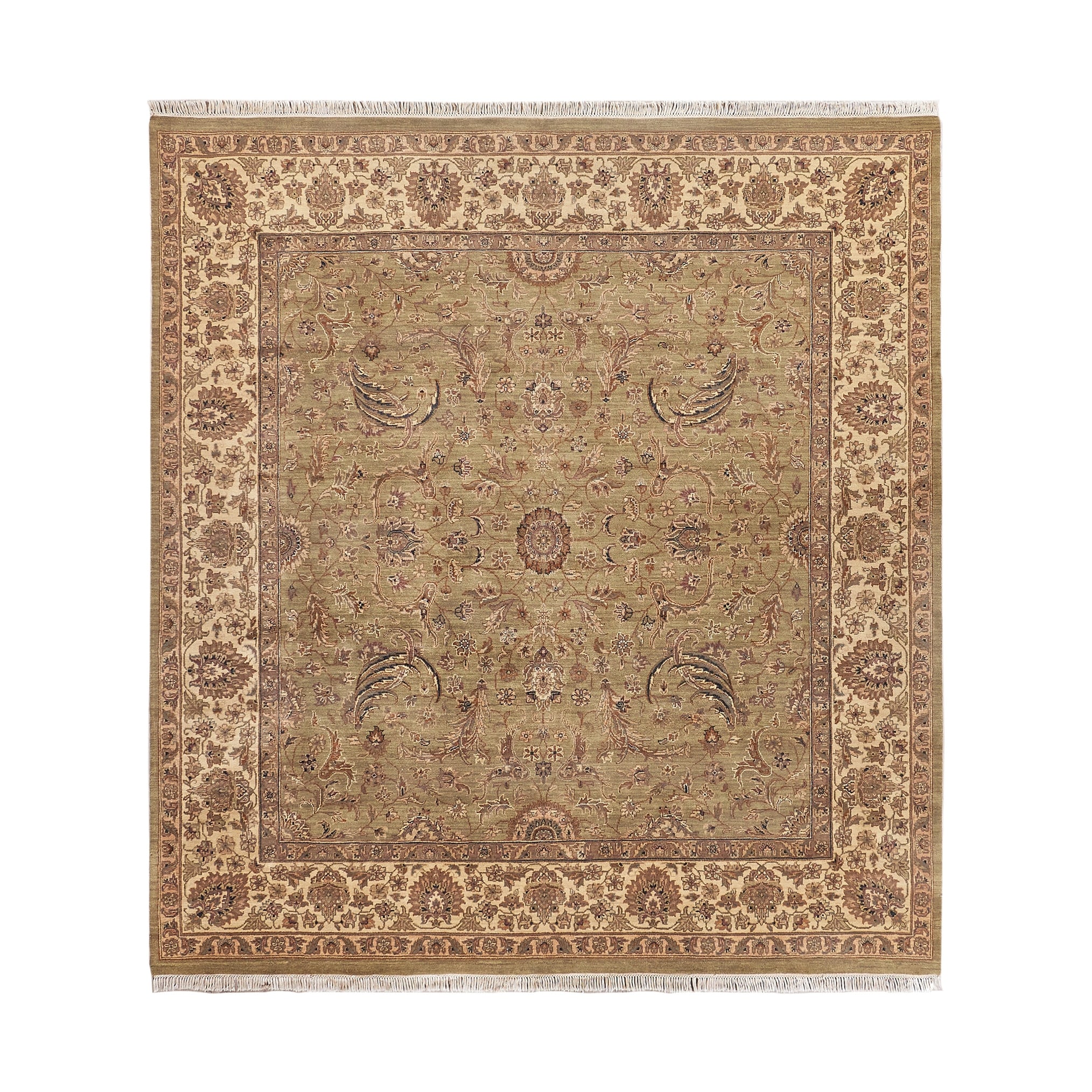 Moghul hand-knotted New Zealand Wool Light Green/Gold Area Rug - 9' x 10'