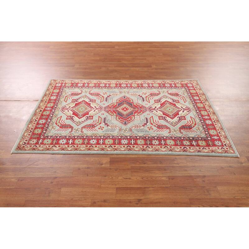Oriental Blue Kazak Area Rug Hand-Knotted Wool Carpet - 3'8" x 5'8"