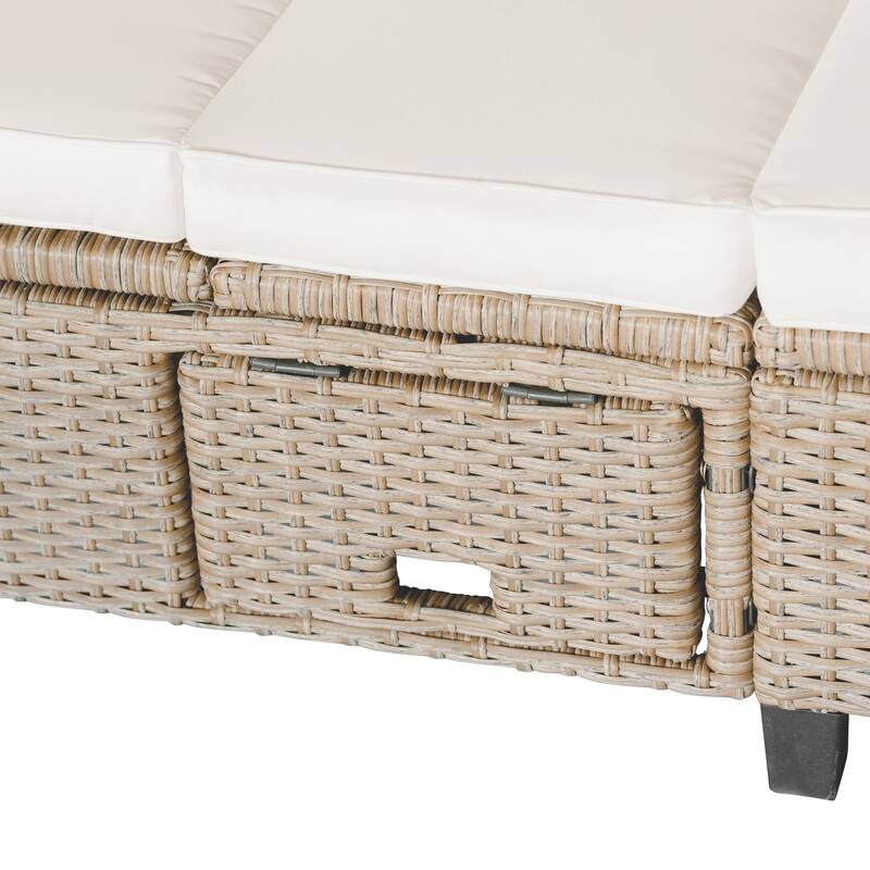 Roomfitters 4-Piece UV-Proof Wicker Patio Sofa Set with Retractable Canopy, Cushions and Lifting Table