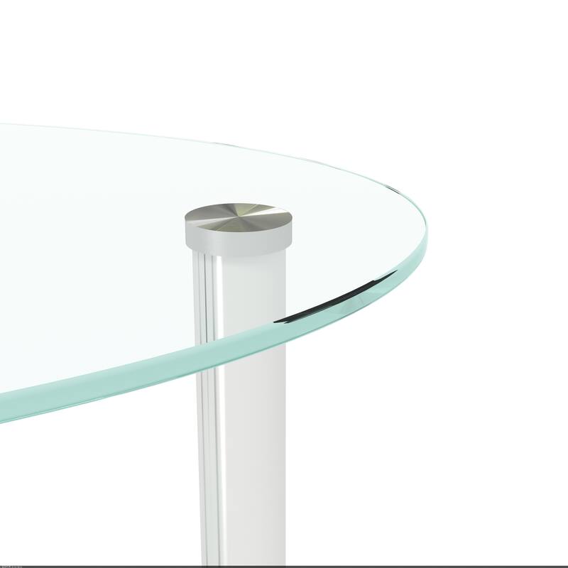 Transparent Oval glass coffee table with stainless steel leg
