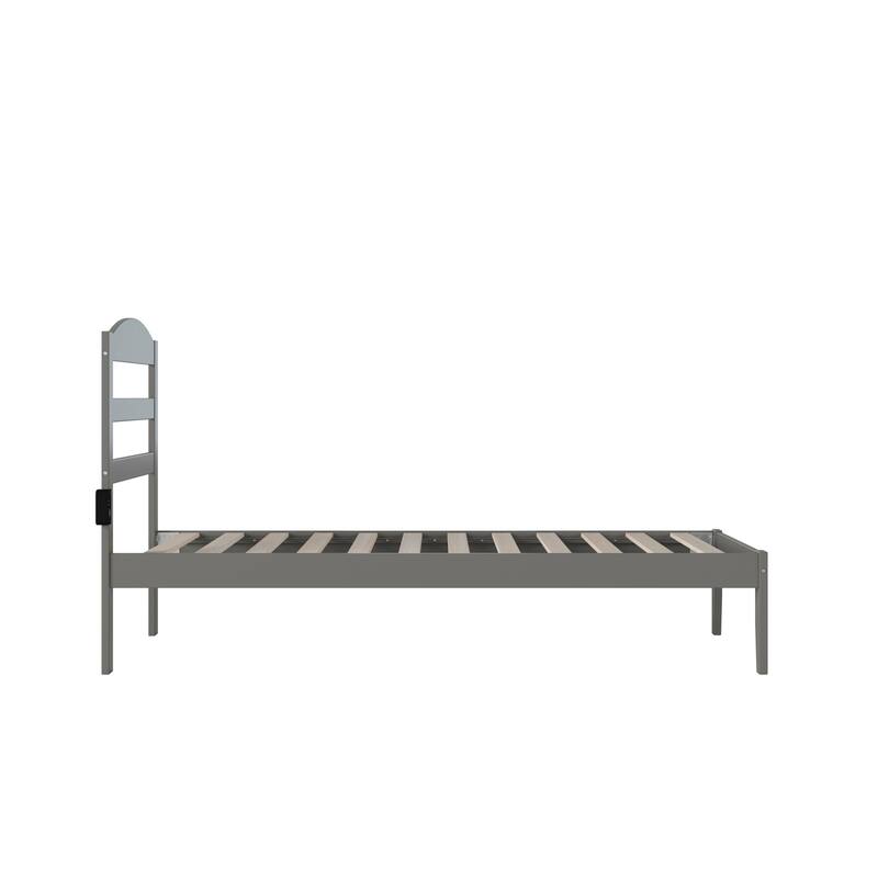 Twin Bed Frame Grey Wood Slat Platform Bed No Box Spring Needed