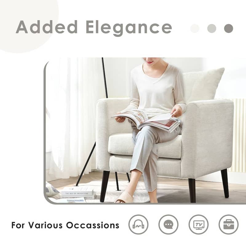Chenille Accent Chair with Solid Wood Legs