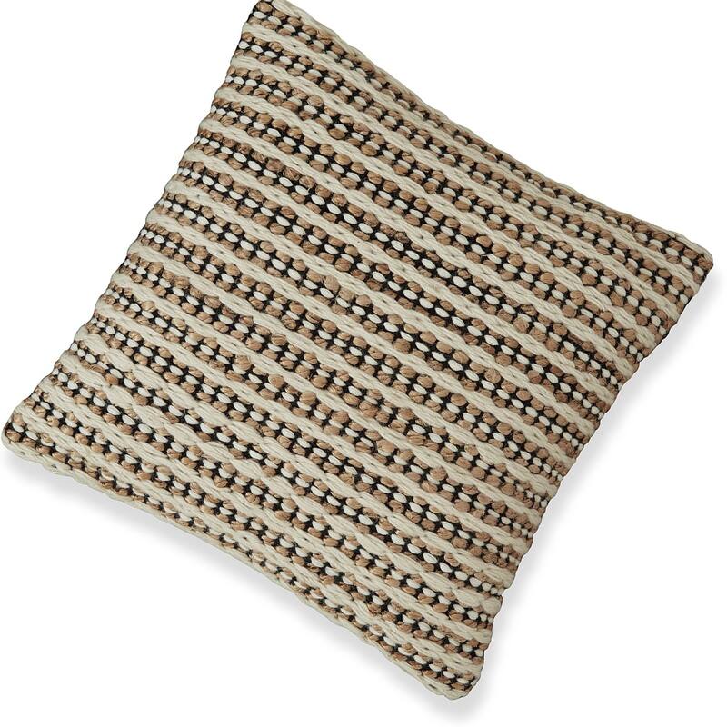 Throw Pillow Set of 4, 20 Inch, Cotton, Woven Striped Design, Beige, Black