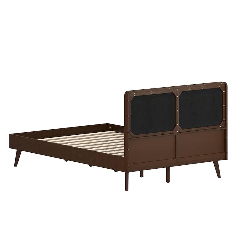 Solid Wood Full/Queen/King Size Platform Bed Frame with Upholstered Tufted Headboard