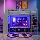 preview thumbnail 1 of 25, Multi-Functional Gaming Loft Bed with Built-in Desk & Storage Cabinets, Wood Bed Frame with LED and a Hanging Clothes Rack Grey - Twin