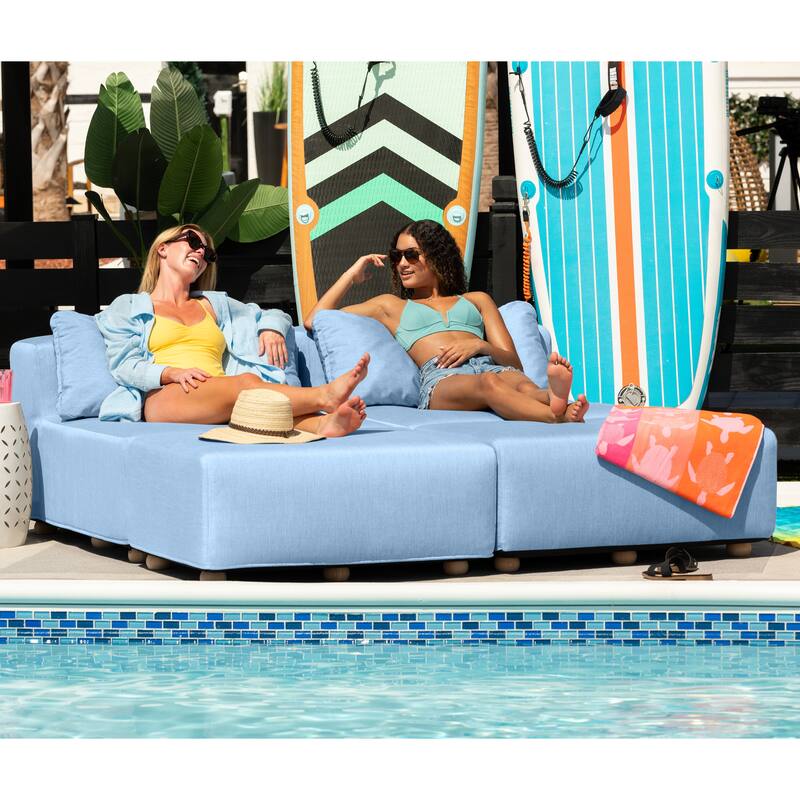 Jaxx Vada Outdoor Sun Lounger Loveseat Luxurious Modular Double Chaise and Conversation Nook - 72" W x 79.5" D x 25.5" H