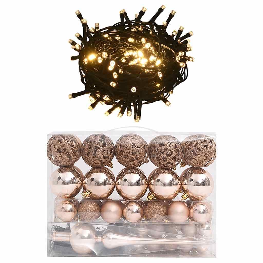 vidaXL 61 Piece Christmas Ball Set with Peak and 150 LEDs Rose Gold - rose and gold - 1197"
