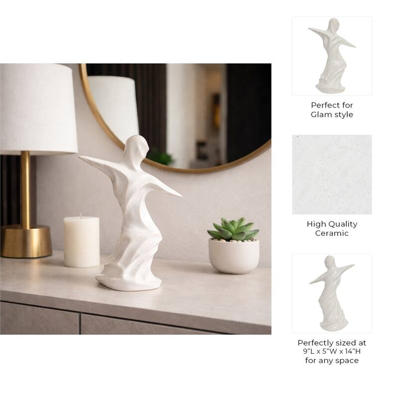 Abstract Ceramic Dancer Statue Figurine for Home Decor - 14", White - 14.0"