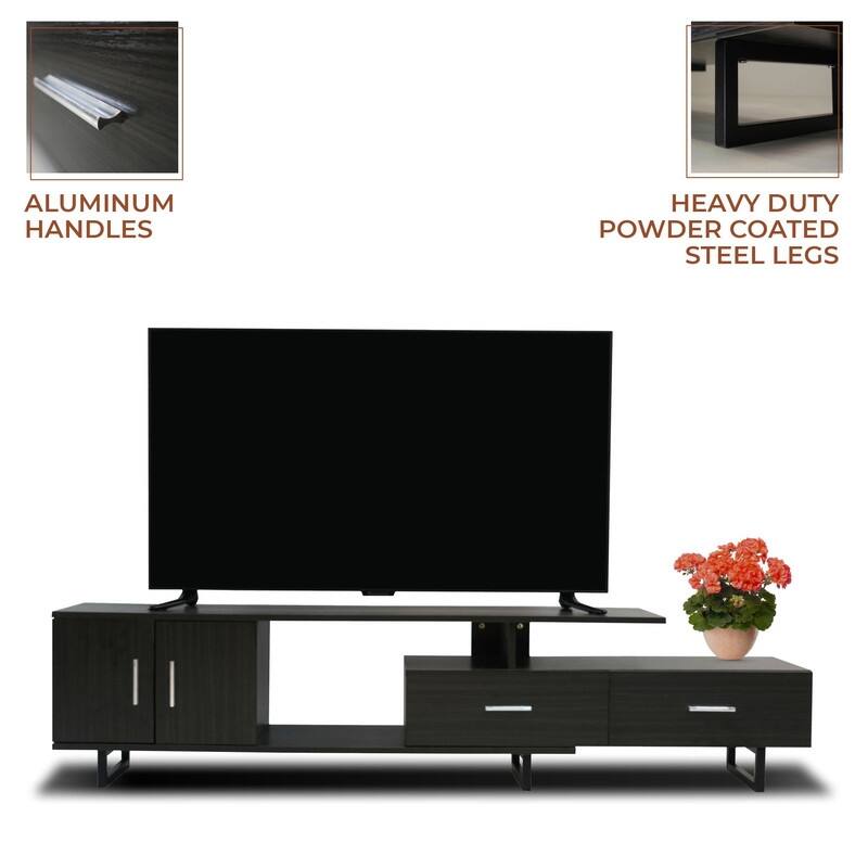 Avery 55 Inch Modern TV Stand with Steel Base, 2 Drawers, and Open Shelves - Entertainment Console for Living Room or Bedroom