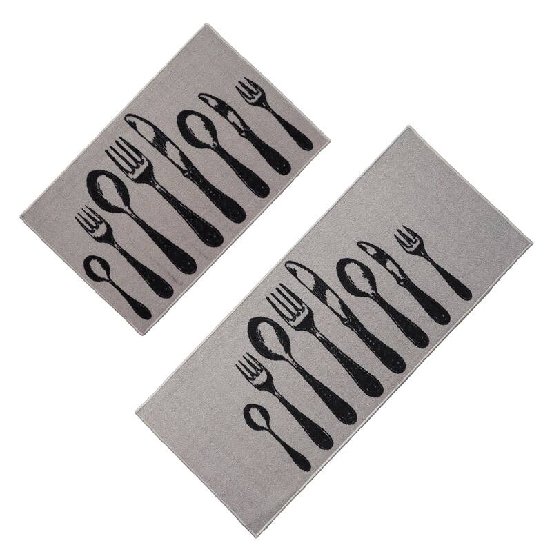 Chic Cutlery Print Wool-Effect Kitchen Mat and Runner Rug