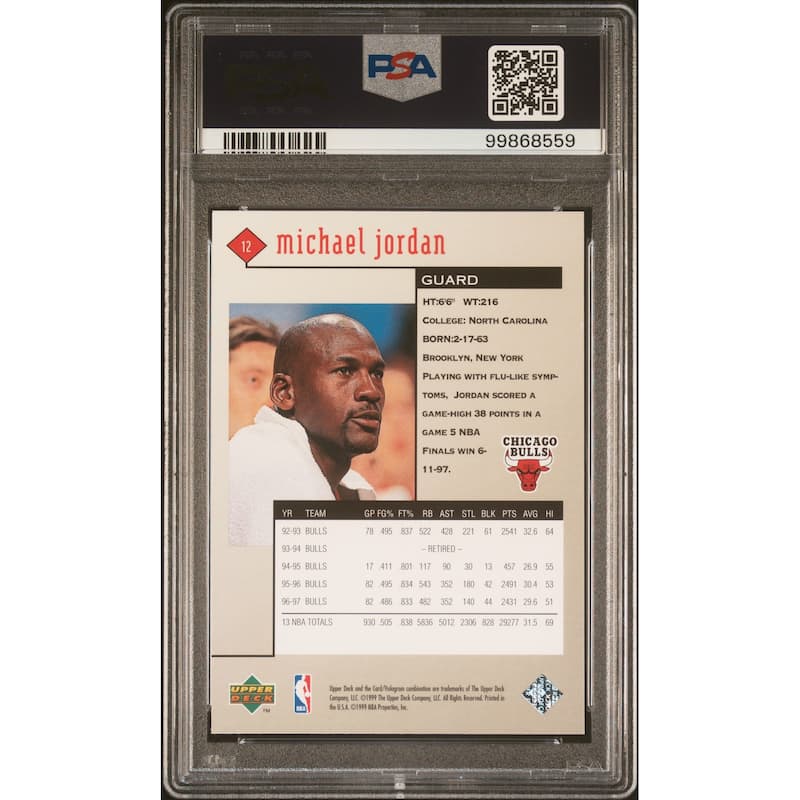 Michael Jordan 1998 Upper Deck Black Diamond Basketball Card #12 Graded PSA 9 - 8' x 11'