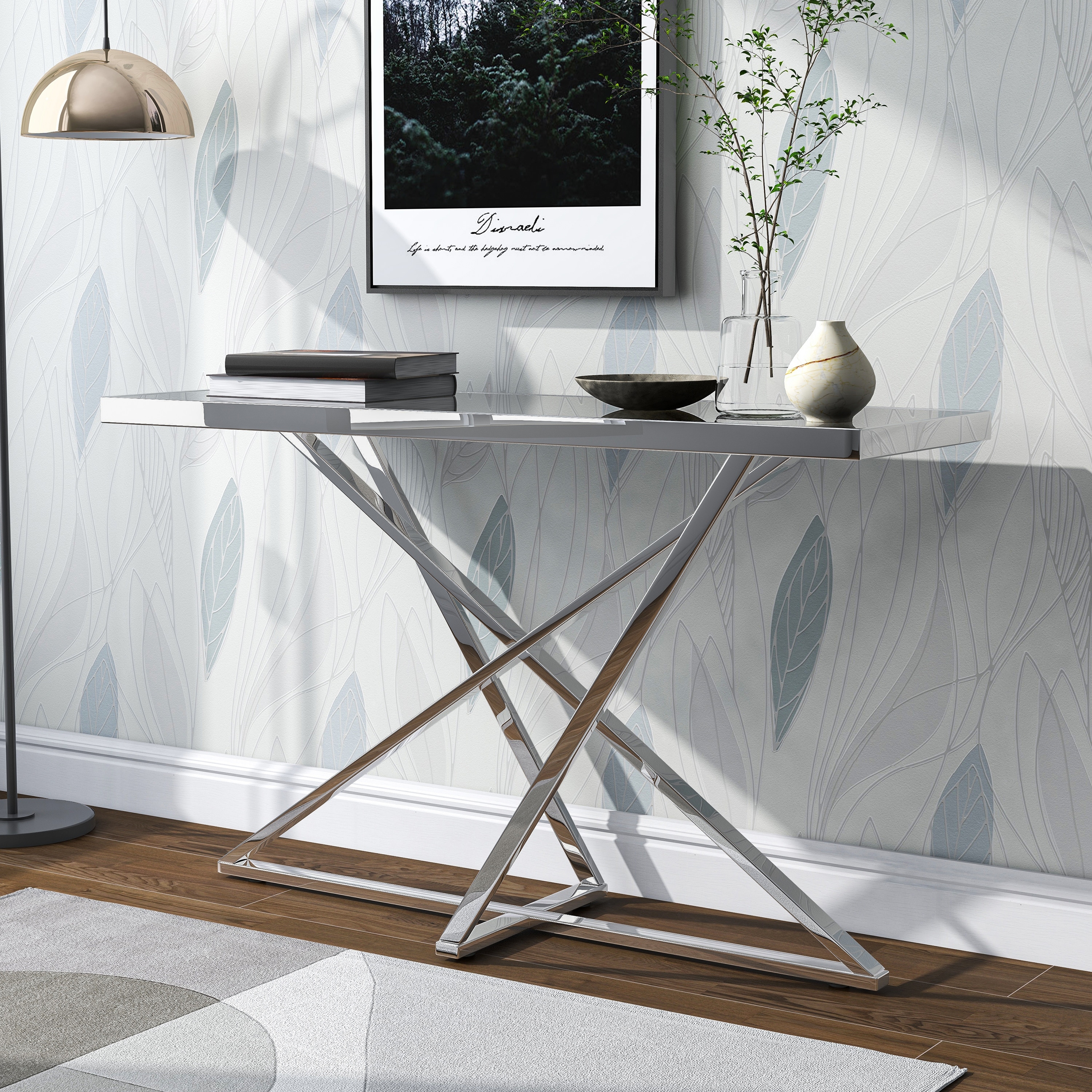 Furniture of America Marchat Glam Chrome 47-inch Mirror Top Sofa Table