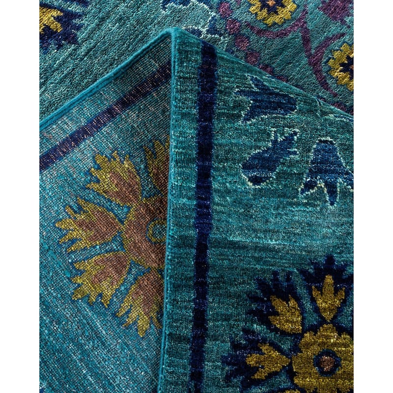 Overton Handknotted Wool Vintage Inspired Contemporary Suzani Green Area Rug - 16' 8" x 9' 2"