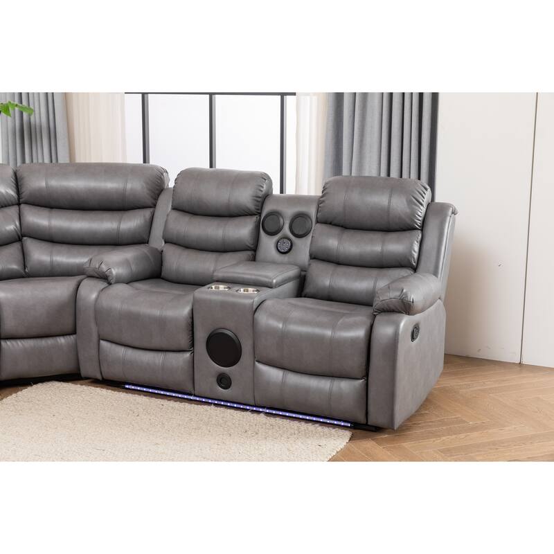 Donivi LED Faux Leather Reclining Sectional With Speakers