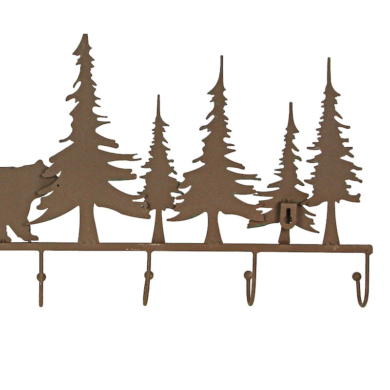 22 Inch Brown Metal Black Bear Family Wall Mounted Hook Rack - 11 X 22 X 2 inches