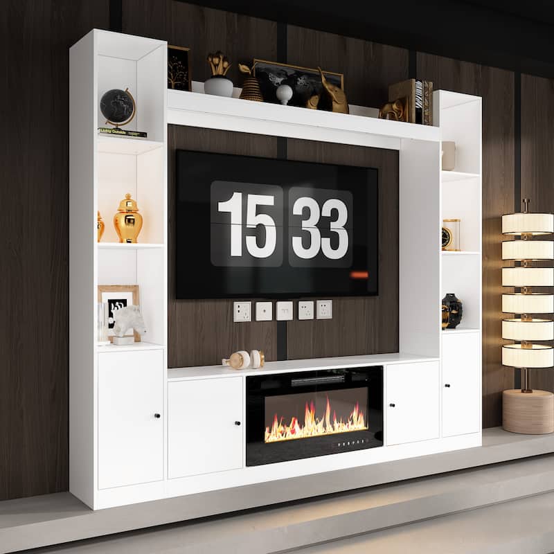 TV Stand/Electric Fireplace Ensemble Cozy Stylish Living Room Solution - White Set