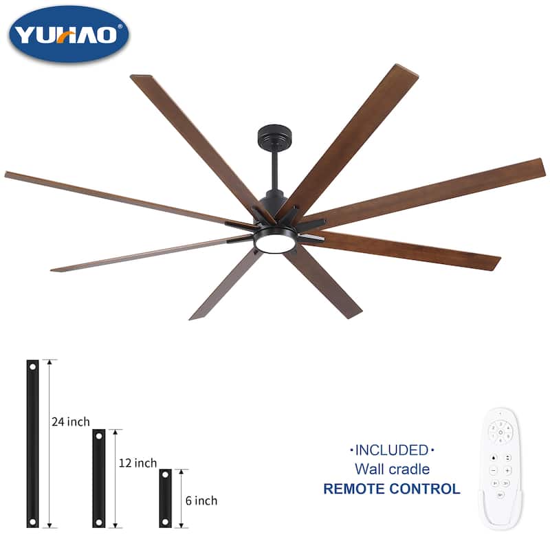 YUHAO 84 In. Indoor/Outdoor Modern Industrial Large Windmill Aluminum Blade Ceiling Fans With Lights, Quiet DC Motor and Remote