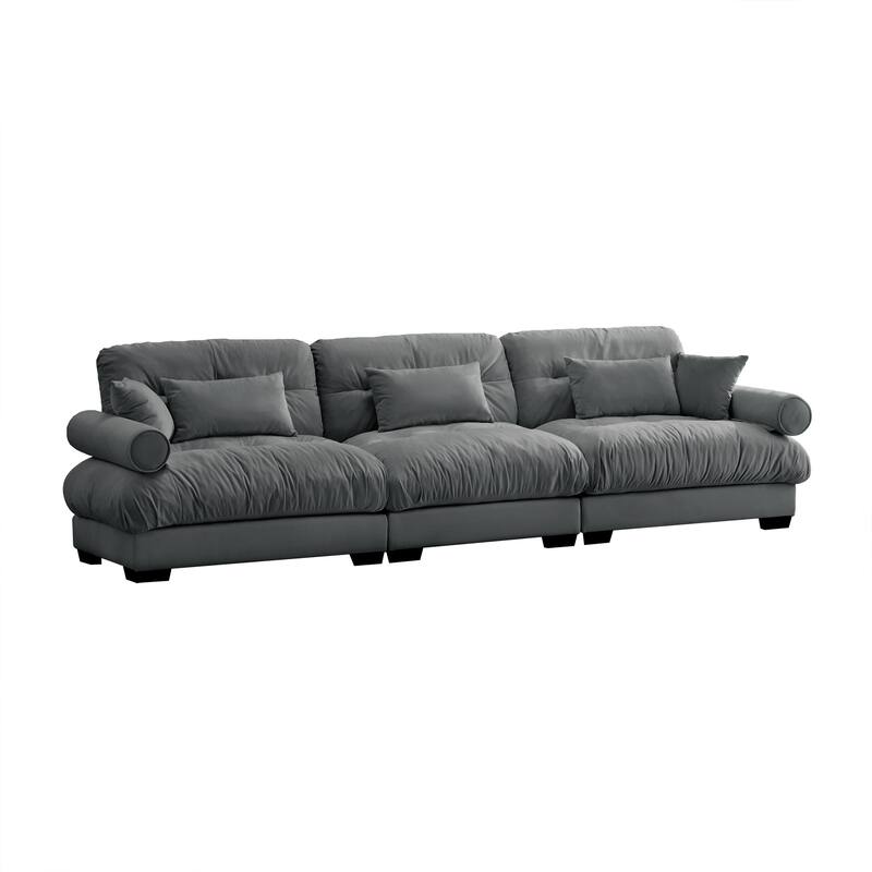 130" Oversized Velvet Modular Sofa, 3 Seater Modern Sectional Sofa with Bolstered Armrests, Upholstered Couches for Living Room