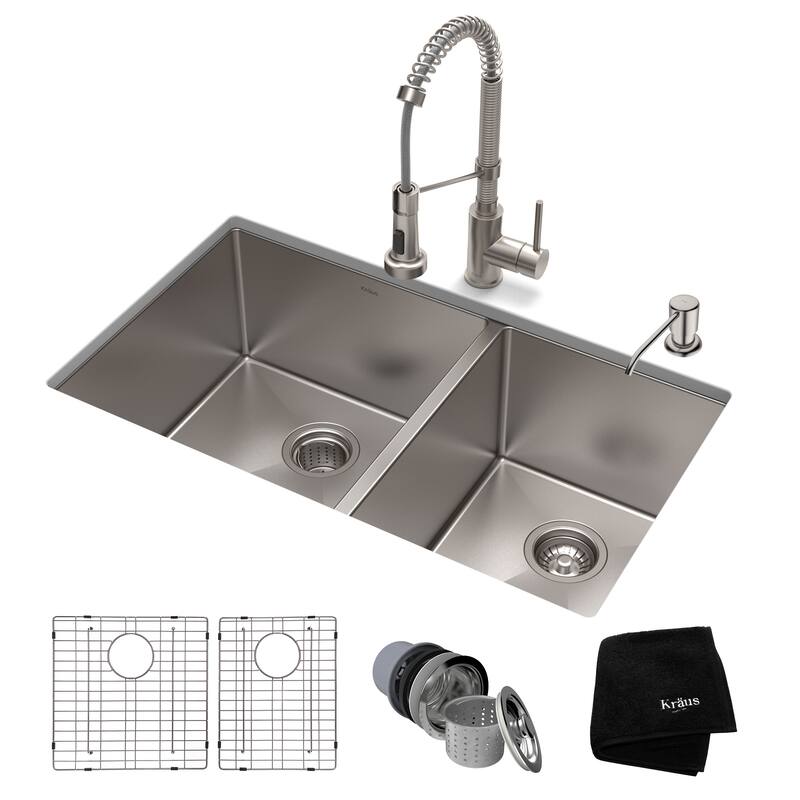 Kraus 3-in-1 Set Undermount Kitchen Sink, Pulldown Faucet, Dispenser