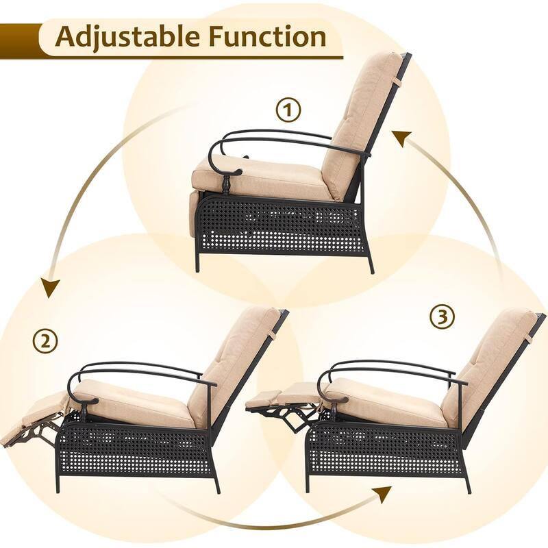 AECOJOY Outdoor Adjustable Cushioned Metal Patio Recliner Lounge Chair (Set of 2)