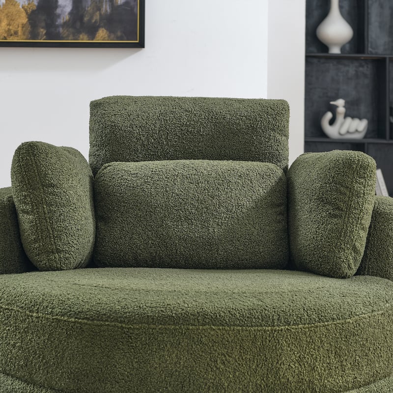 Wide Teddy Fabric Oversized Swivel Barrel Chair with Moon Storage Ottoman, 4 Pillows and 360° Rotation