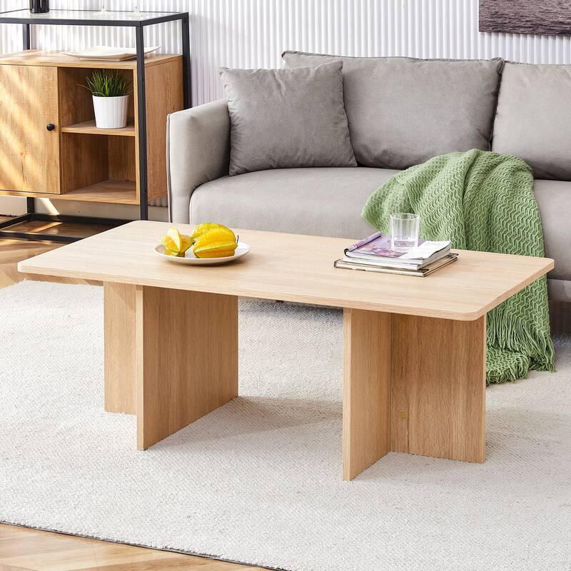 Modern Rectangular Coffee Table Snack Table, Home Office Coffee Table with Wooden Legs Living Room Center Table