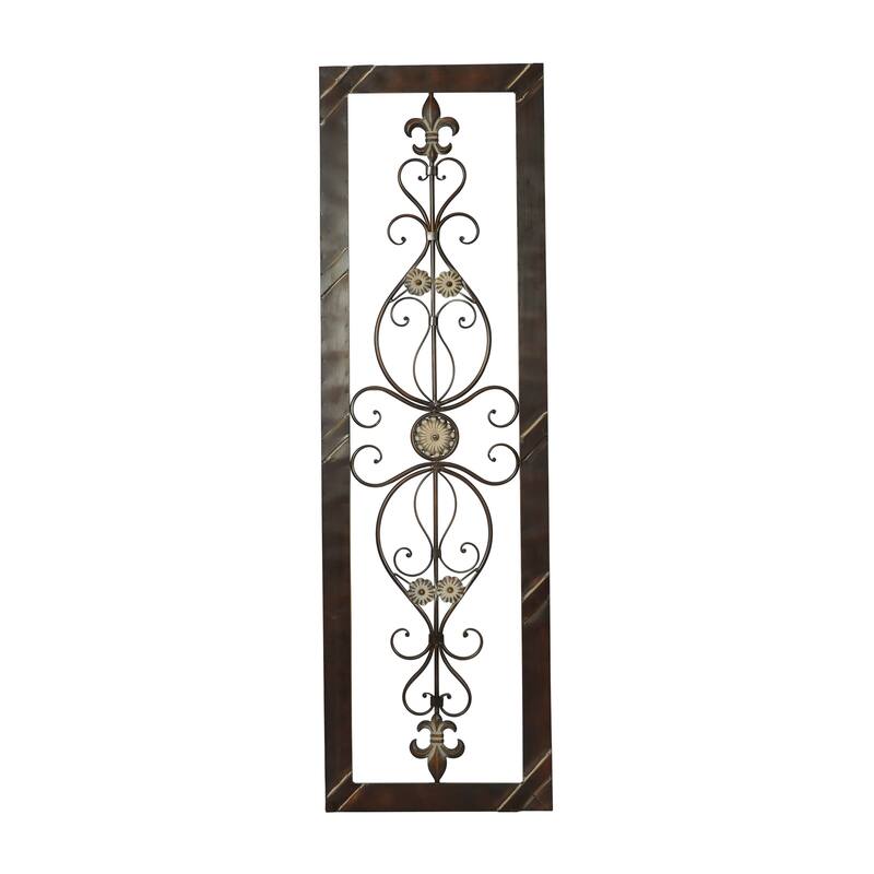 Metal Scroll Ornate Wall Decor with Black Frame - Brown - Roche River Decor