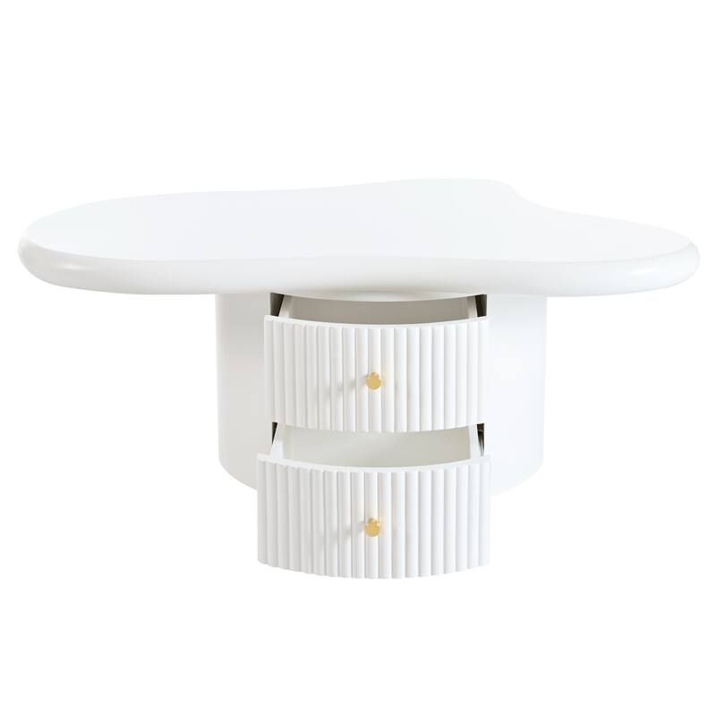 38.2" Coffee Table with Hidden Drawers, Cloud Stools & Felt Pads