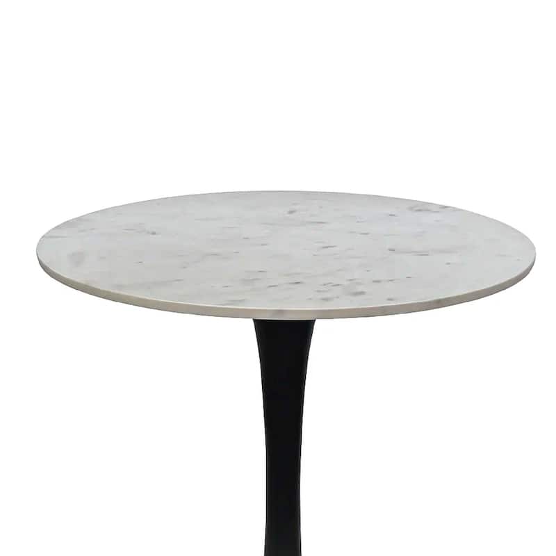 Mara Dining Table, 30 Inch Round White Genuine Marble Top, Black Metal Tulip Padestal Base - White, Black