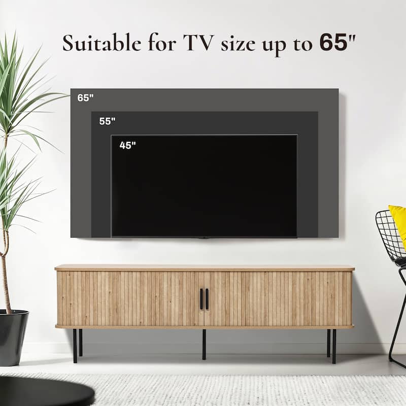 Modern TV Stand with Storage and Slatted Sliding Doors for TVs Up to 65" - 20.3" H x 62.6" W x 15.4" D